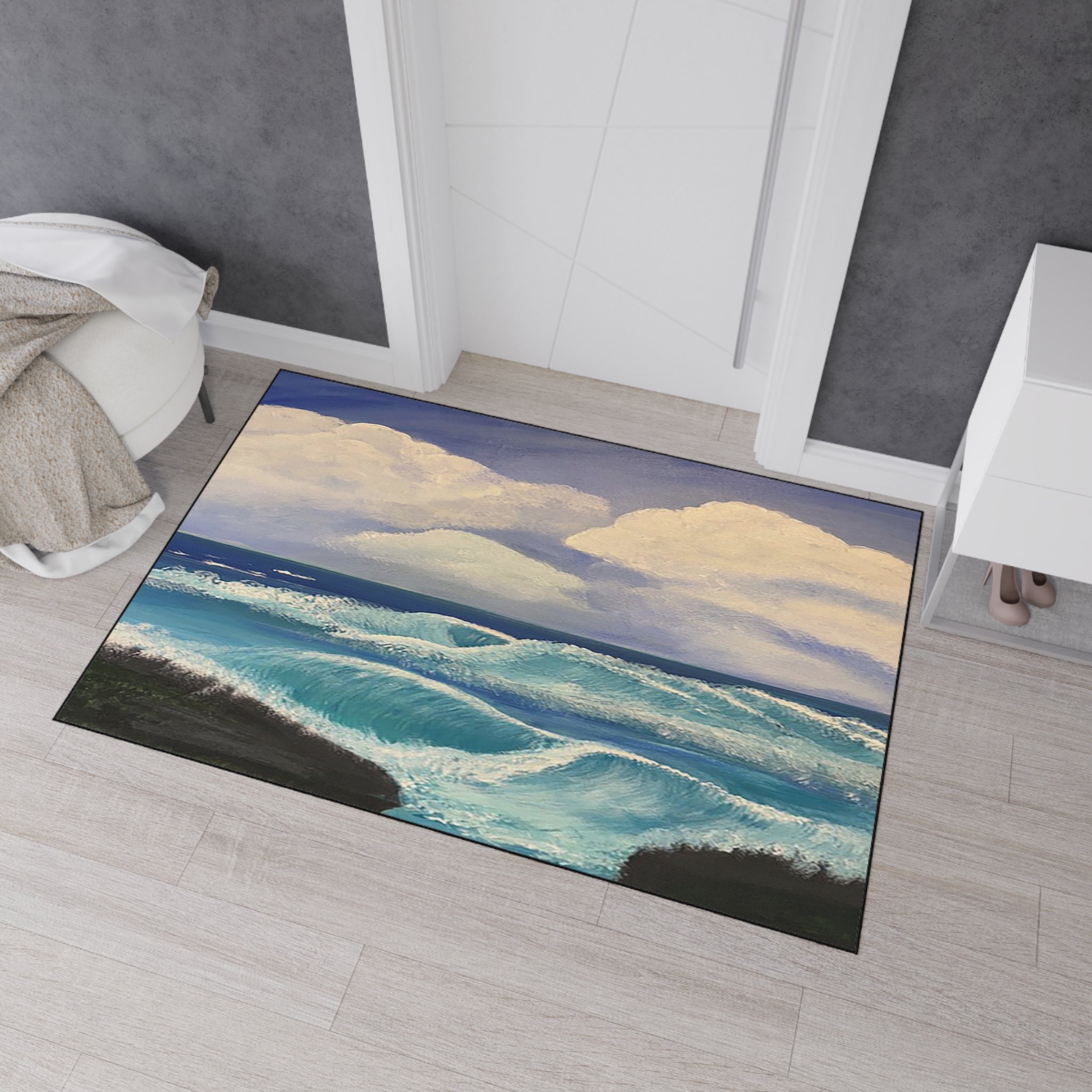 Ocean Waves Heavy-Duty Floor Mat — Coastal Seascape Doormat