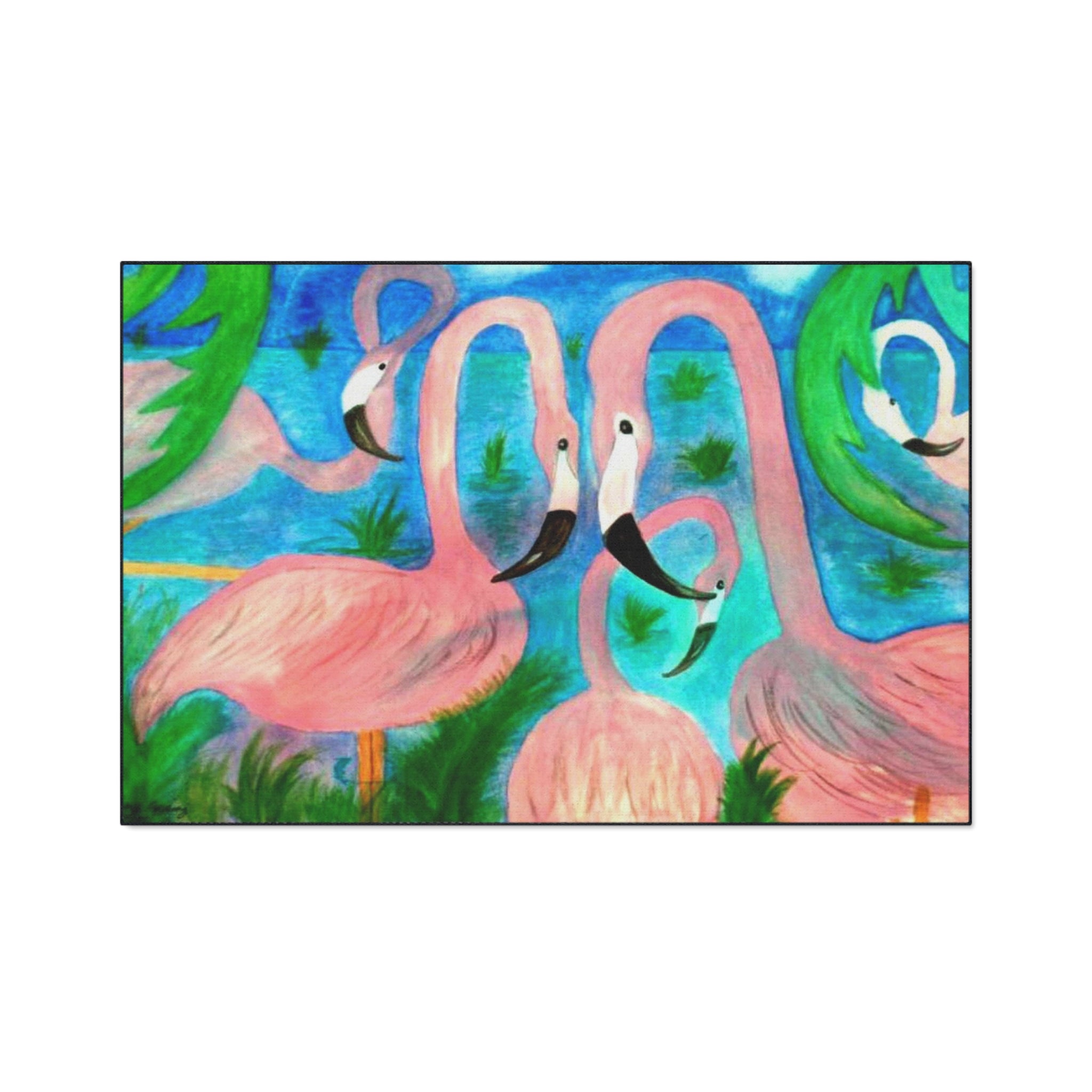 Flamingo Tropical Heavy Duty Floor Mat — Colorful Pink Birds Doormat