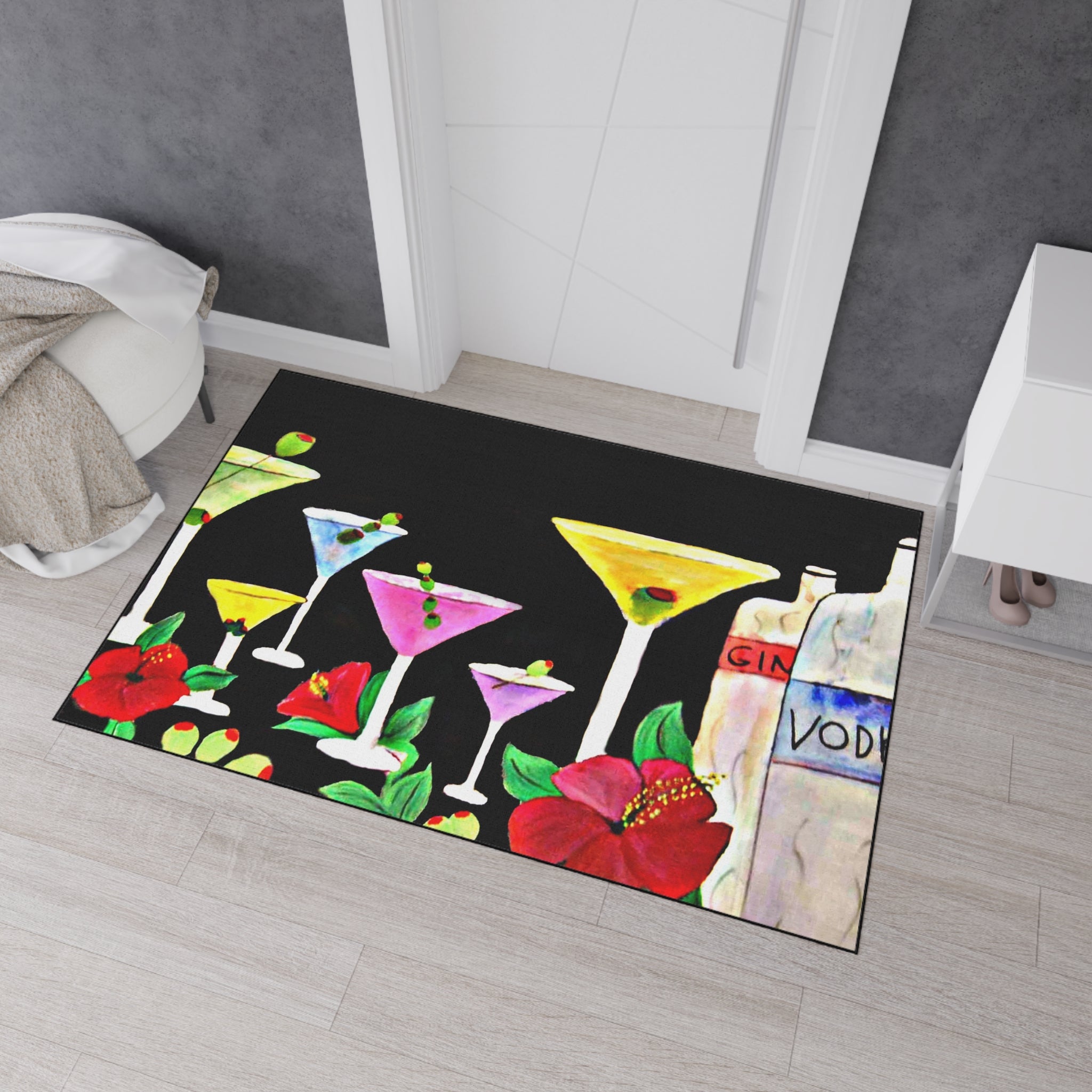 Cocktail Bar Floor Mat — Colorful Martini & Spirits Floral Mat