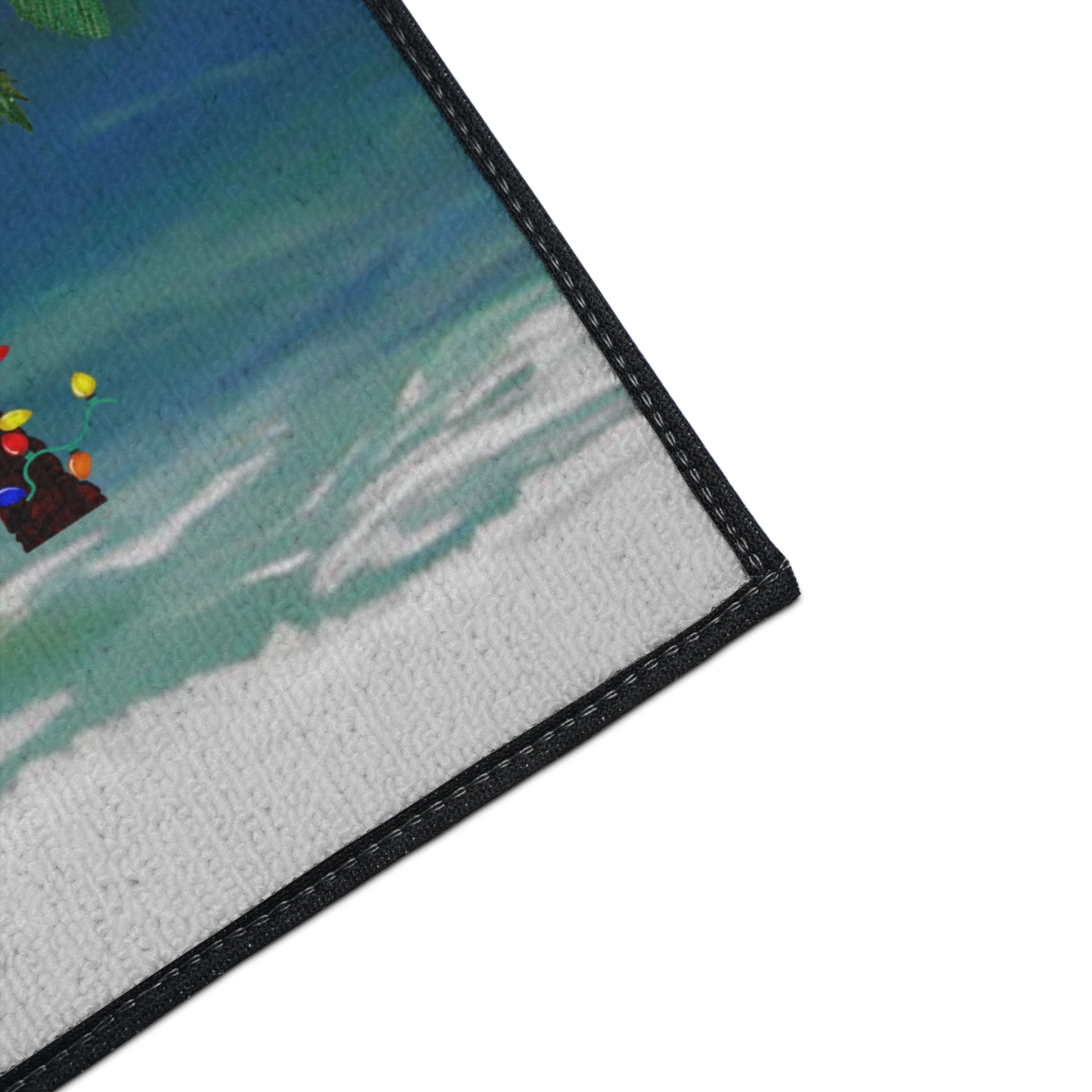 Merry Christmas Beach Floor Mat — Tropical Palm Trees Holiday Doormat