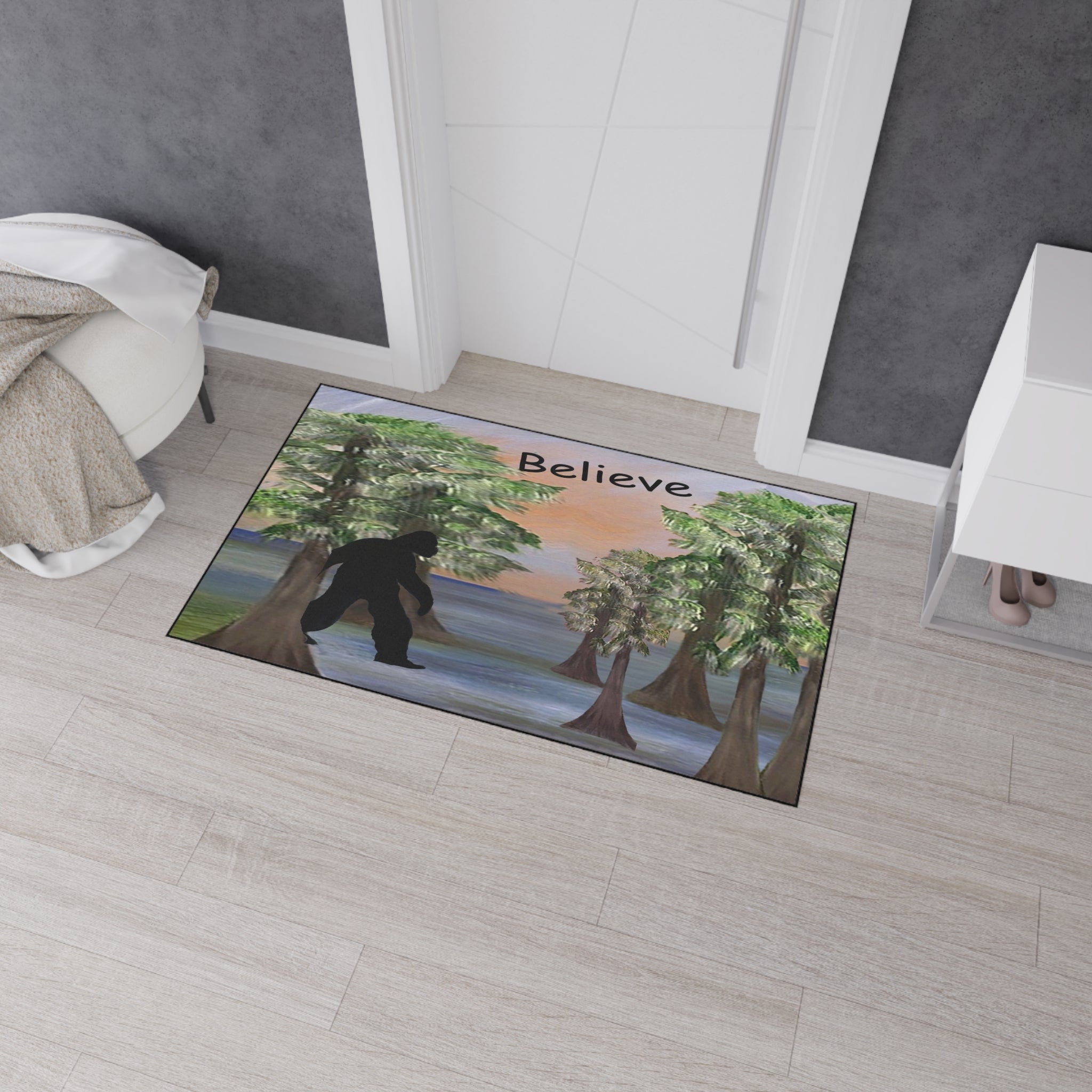 Believe Bigfoot Floor Mat Sashquash Swamp funny rug