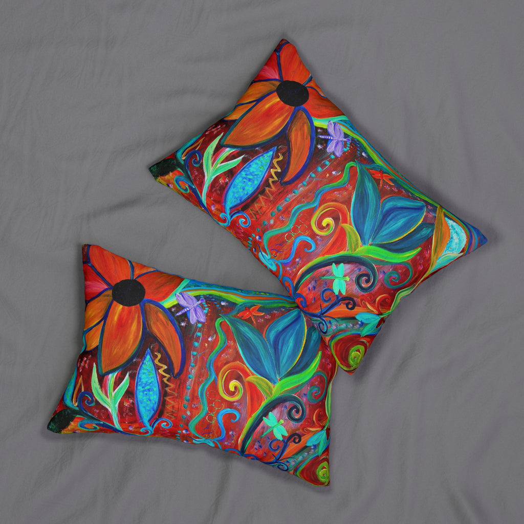 Abstract Floral Colorful Spun Polyester Lumbar Pillow from my intuitive art