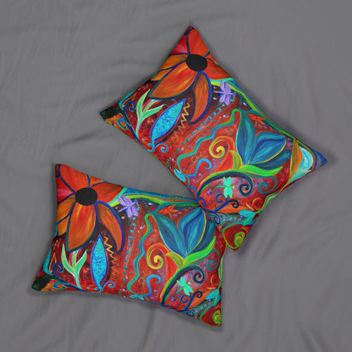 Abstract Floral Colorful Spun Polyester Lumbar Pillow from my intuitive art