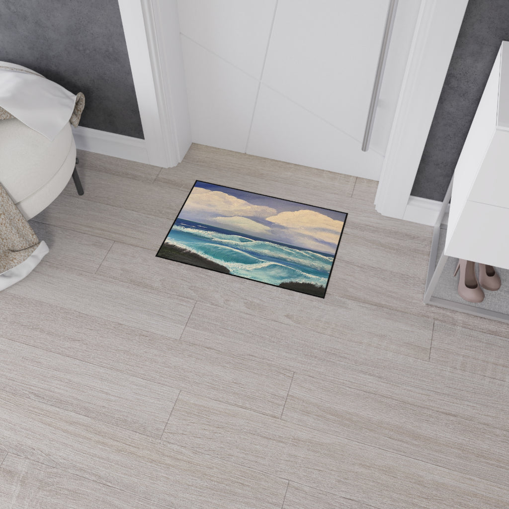 Ocean Waves Heavy-Duty Floor Mat — Coastal Seascape Doormat