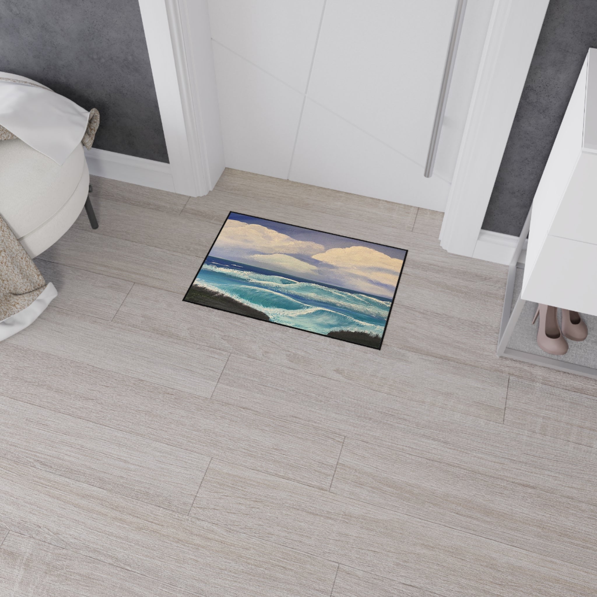 Ocean Waves Heavy-Duty Floor Mat — Coastal Seascape Doormat