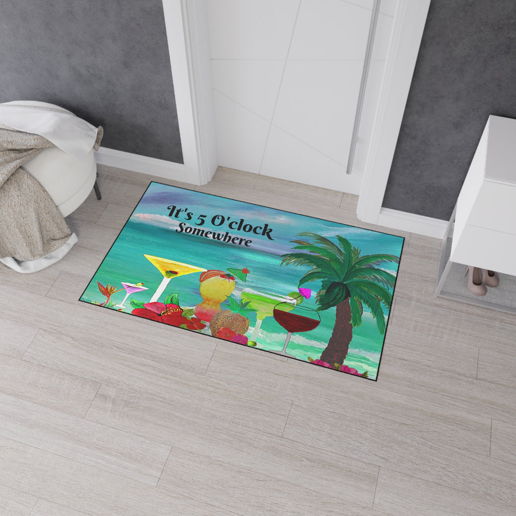 Beach Cocktail Floor Mat – "It's 5 O'Clock Somewhere" Heavy Duty Welcome Mat