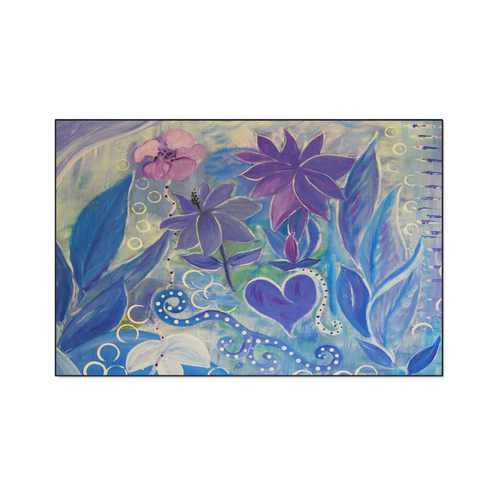 Floral Heart Heavy-Duty Floor Mat — Purple Blue Garden Door Mat