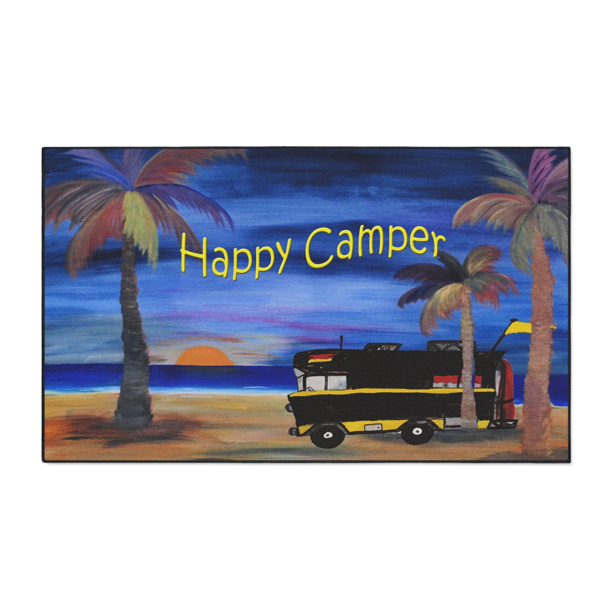Happy Camper Floor Mat — Heavy-Duty Outdoor/Entry Rug for RV & Beach Lovers