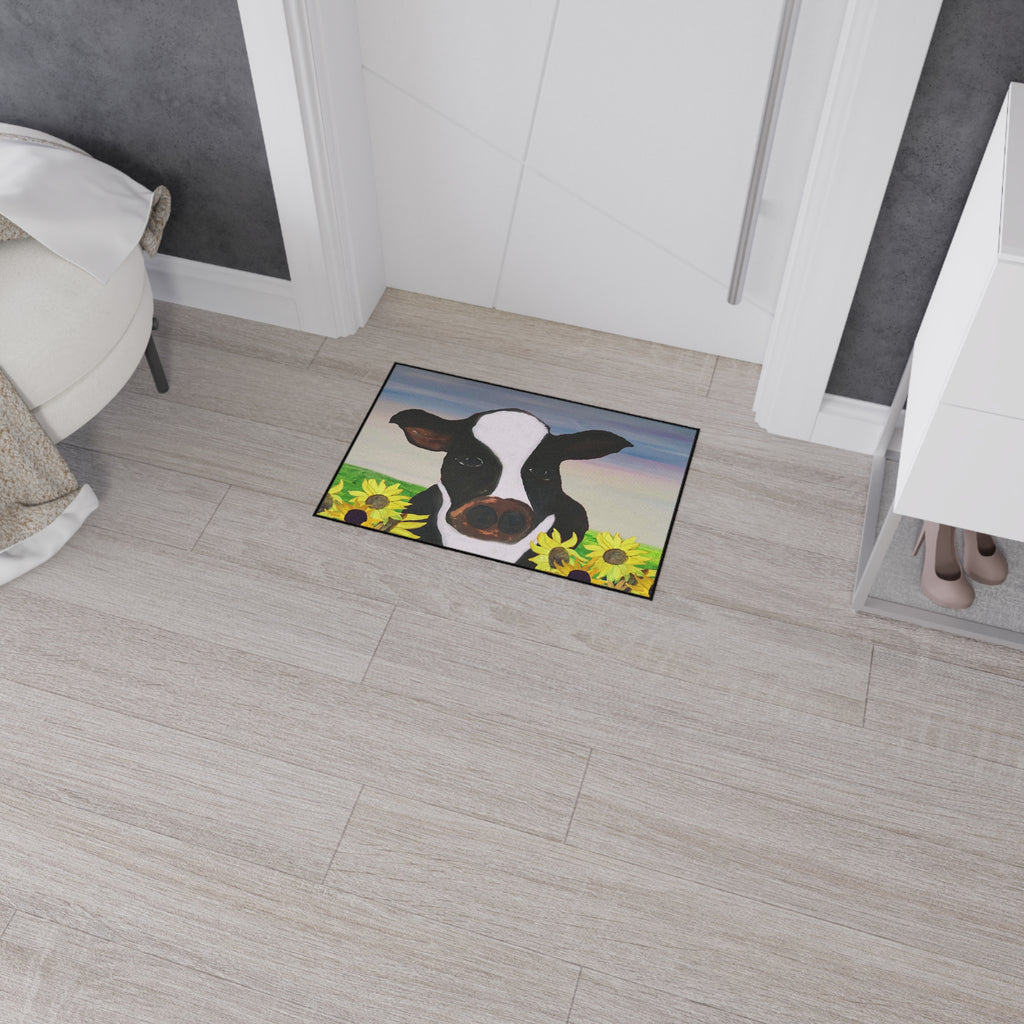 Cow & Sunflowers Heavy Duty Floor Mat — Farmhouse Welcome Doormat