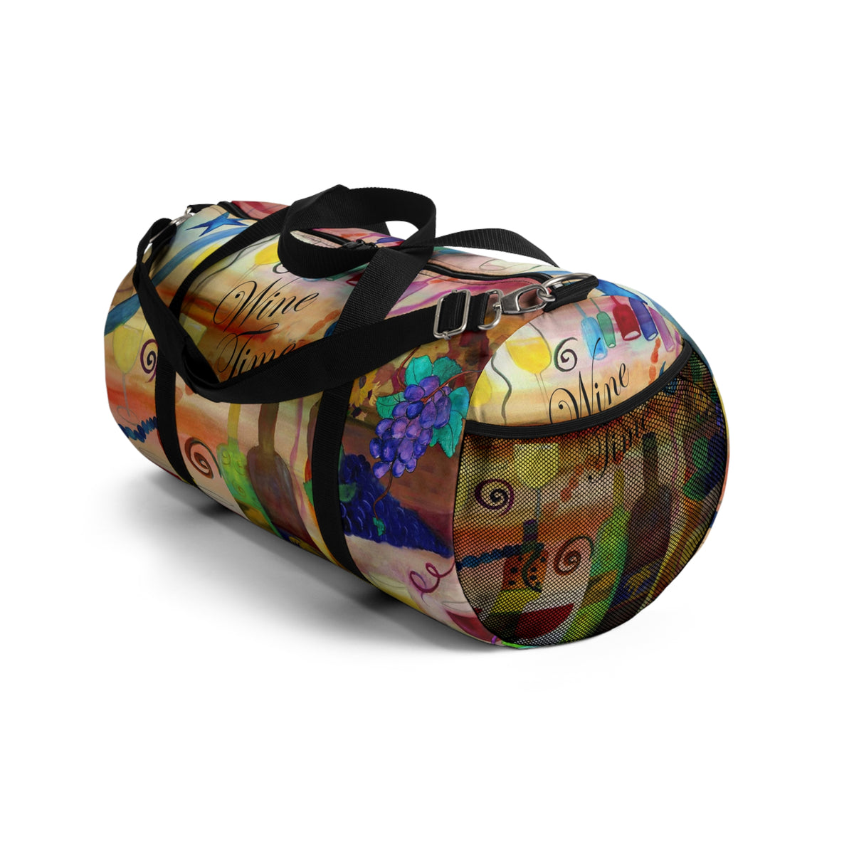 Wine Time Duffel Bag — Colorful Grapes & Bottles Travel Bag