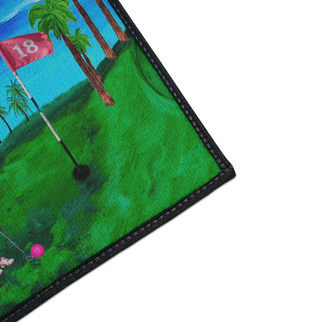 Golf Flamingo Heavy Duty Floor Mat — Tropical 18th Hole Welcome Mat