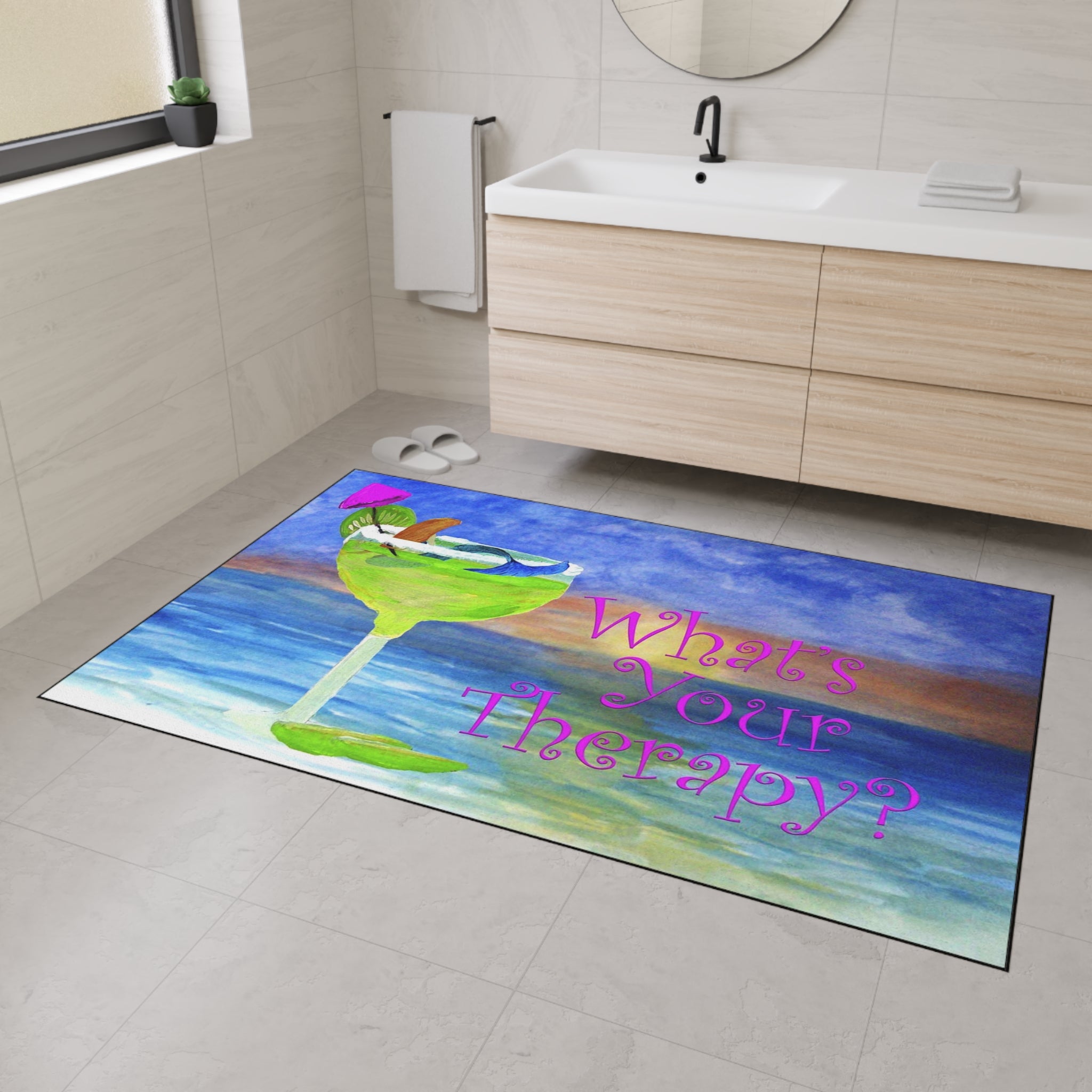 What's Your Therapy? Margarita Mermaid Floor Mat — Heavy Duty Beach Bar Welcome Mat