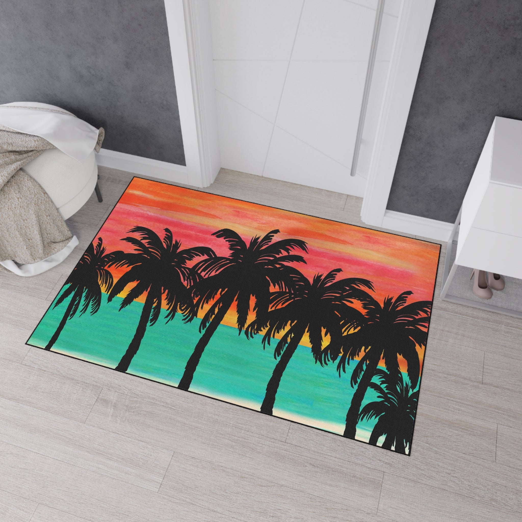 Tropical Sunset Floor Mat — Heavy-Duty Palm Tree Doormat