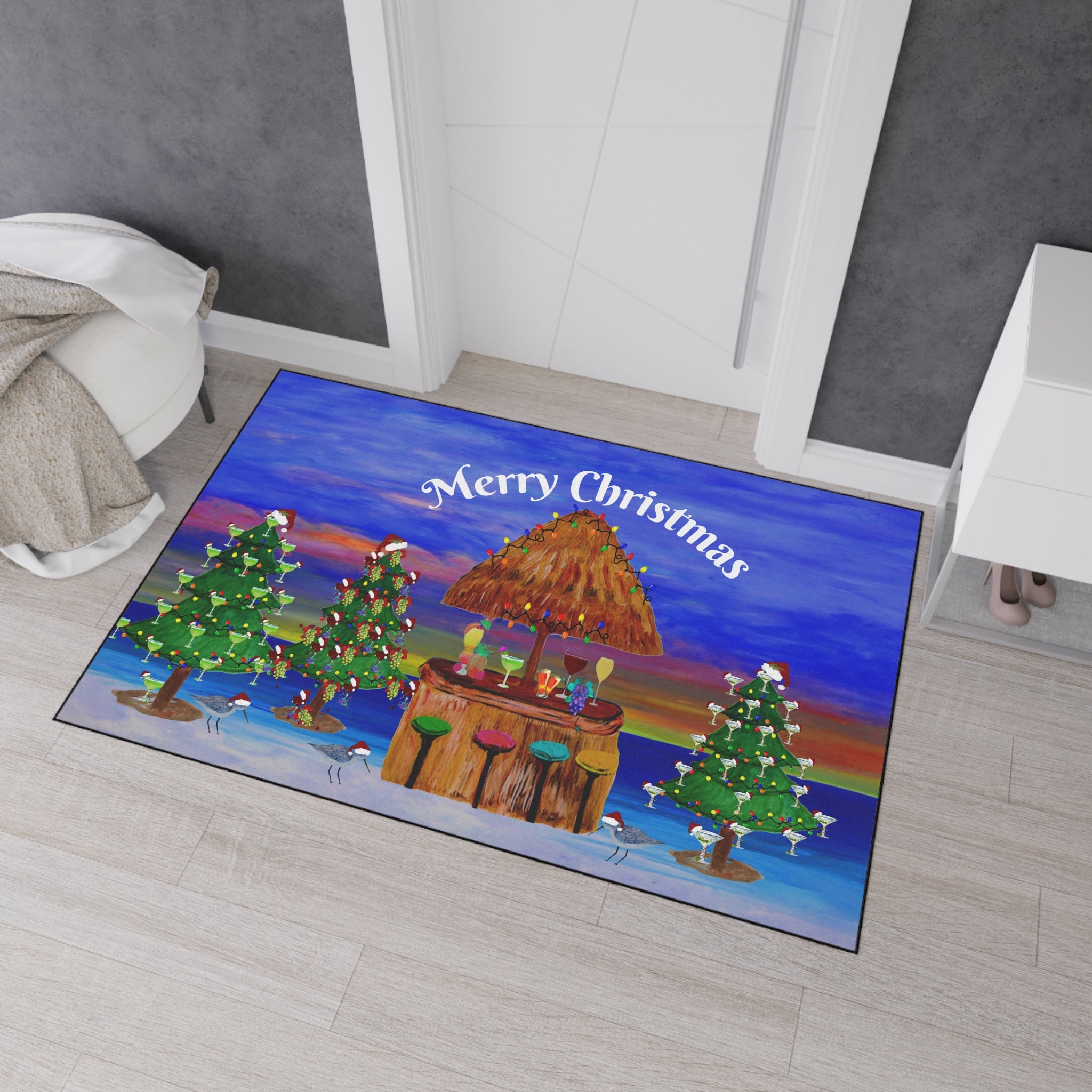 Merry Christmas Tropical Tiki Floor Mat — Heavy Duty Holiday Doormat