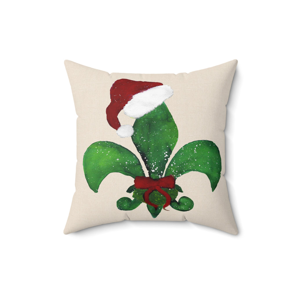 Christmas Fleur‑de‑Lis Decorative Pillow — Santa Hat Holiday Accent