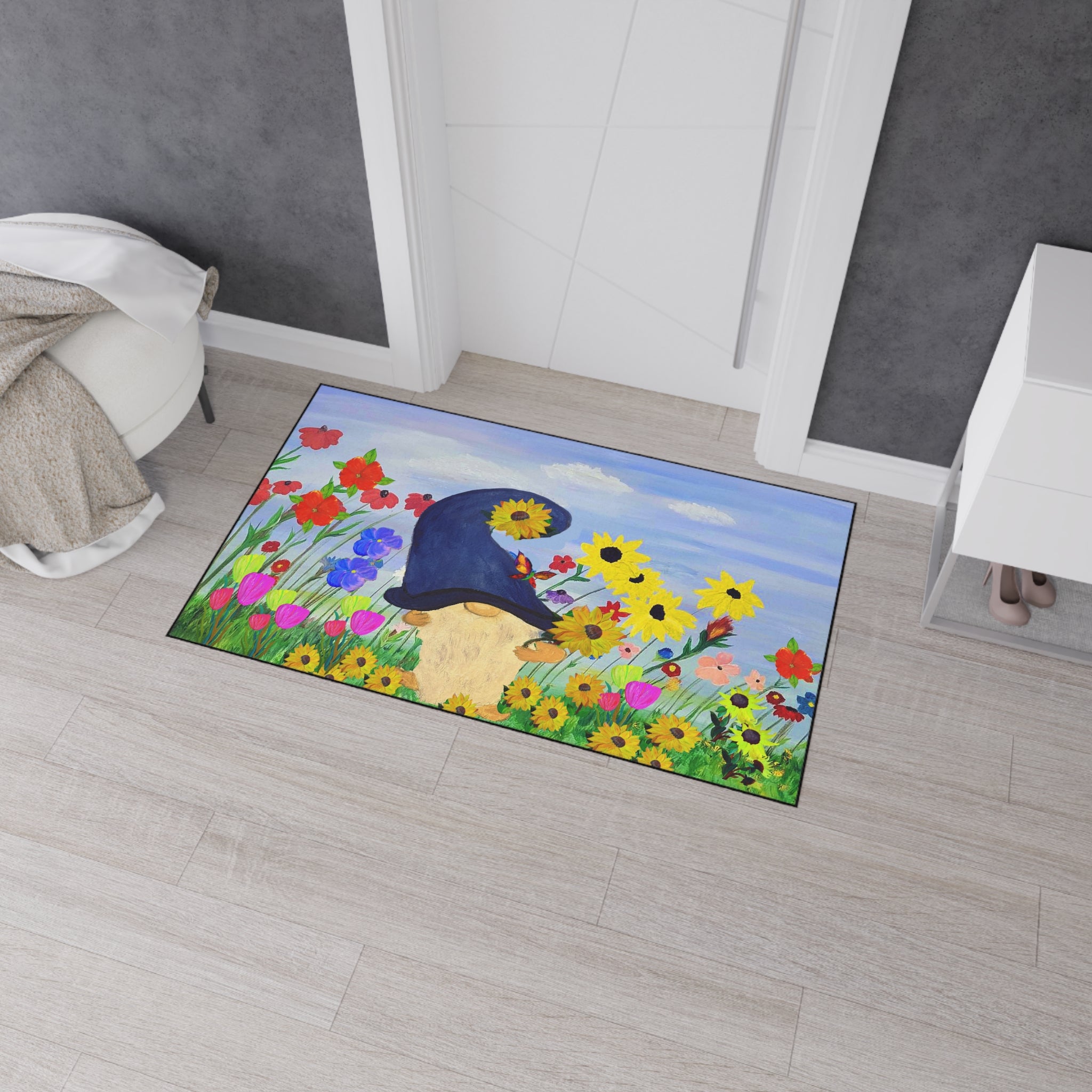 Gnome in Wildflower Garden Heavy Duty Floor Mat