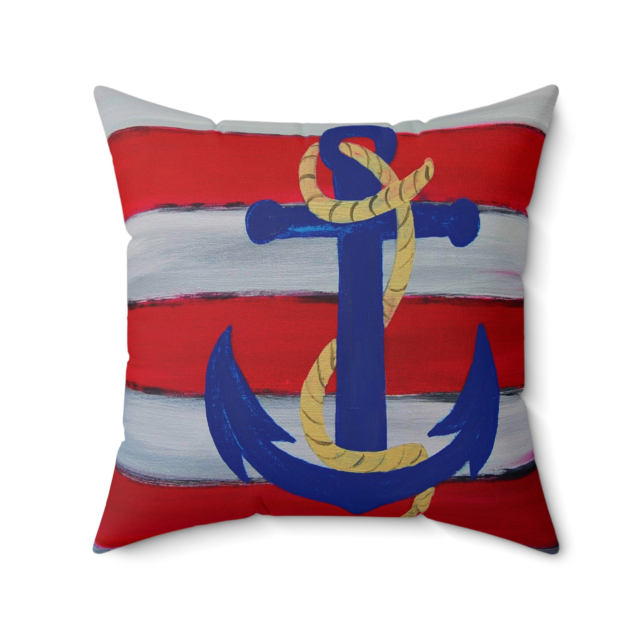 Nautical Anchor Pillow — Red & White Stripe Decorative Throw