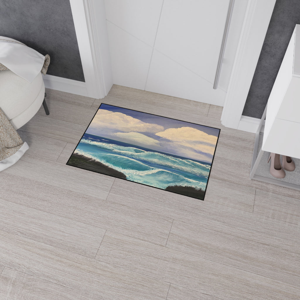 Ocean Waves Heavy-Duty Floor Mat — Coastal Seascape Doormat