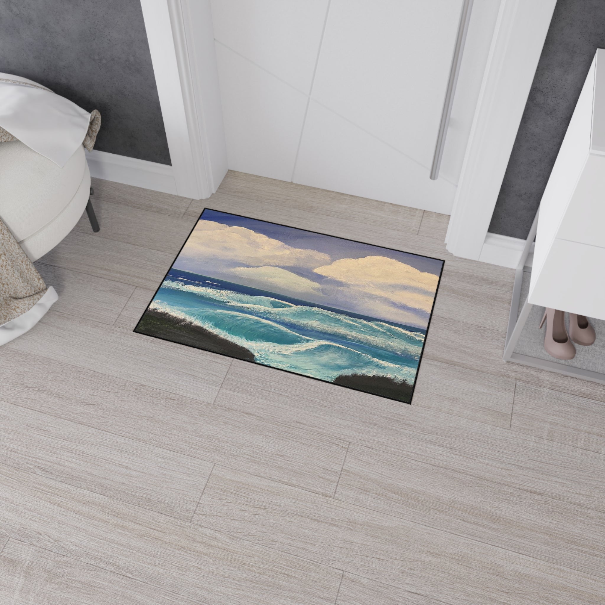 Ocean Waves Heavy-Duty Floor Mat — Coastal Seascape Doormat