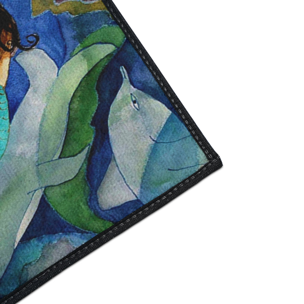 Mermaid and Dolphins Ocean Floor Mat — Heavy-Duty Nautical Doormat