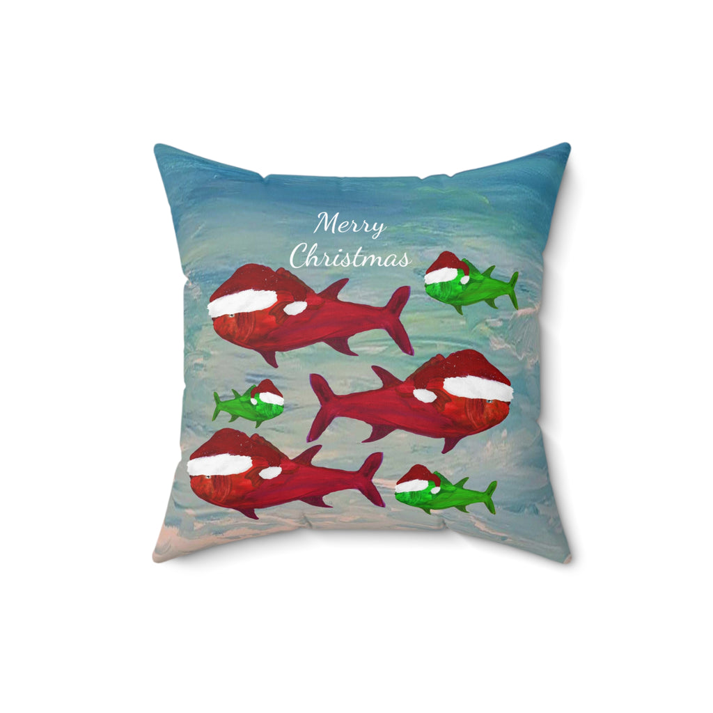 Christmas Fish Throw Pillow — 'Merry Christmas' Nautical Holiday Decor