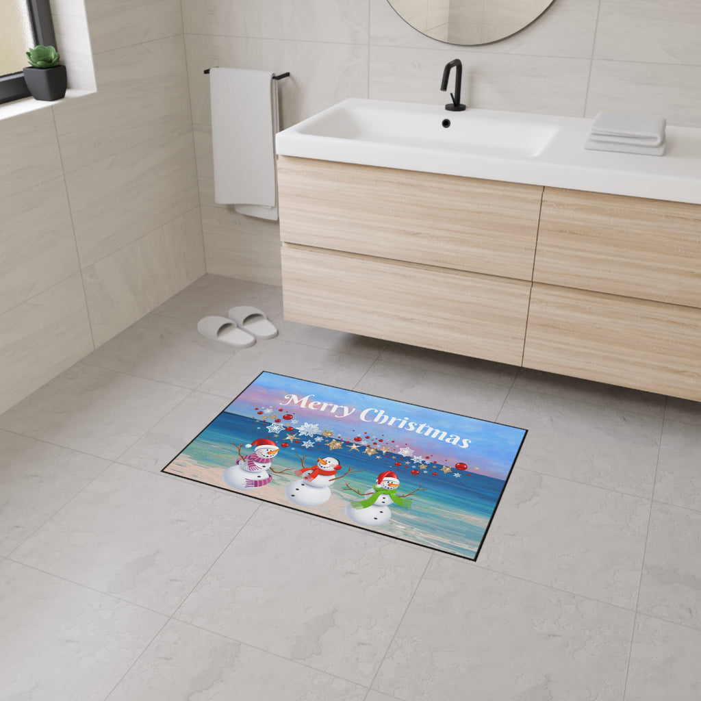 Christmas Snowmen Beach Heavy Duty Floor Mat - Merry Christmas Holiday Doormat