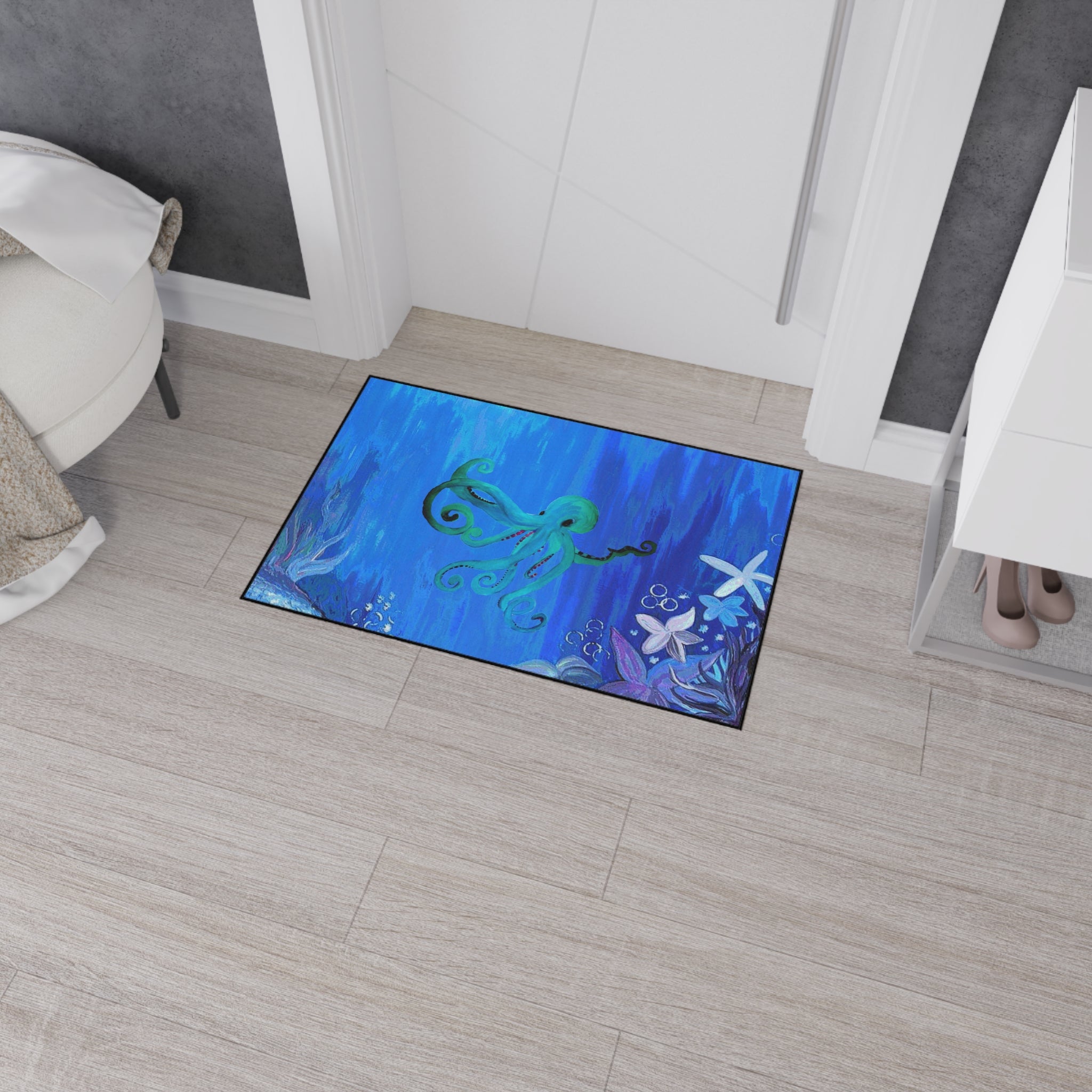 Underwater Octopus Heavy-Duty Floor Mat — Nautical Blue Entry Rug