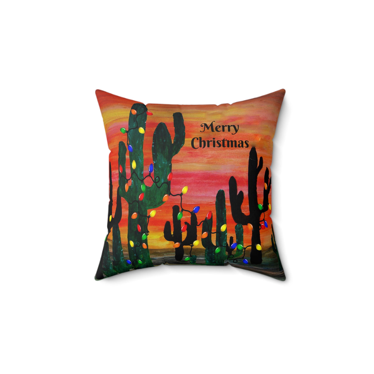 Cactus Christmas Pillow — 'Merry Christmas' Desert Holiday Throw Pillow