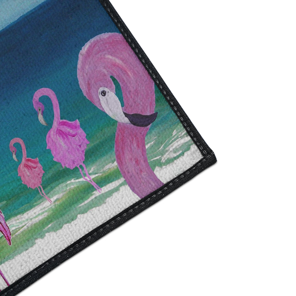 Flamingos Crossing Beach Mat — Heavy Duty Floor Mat