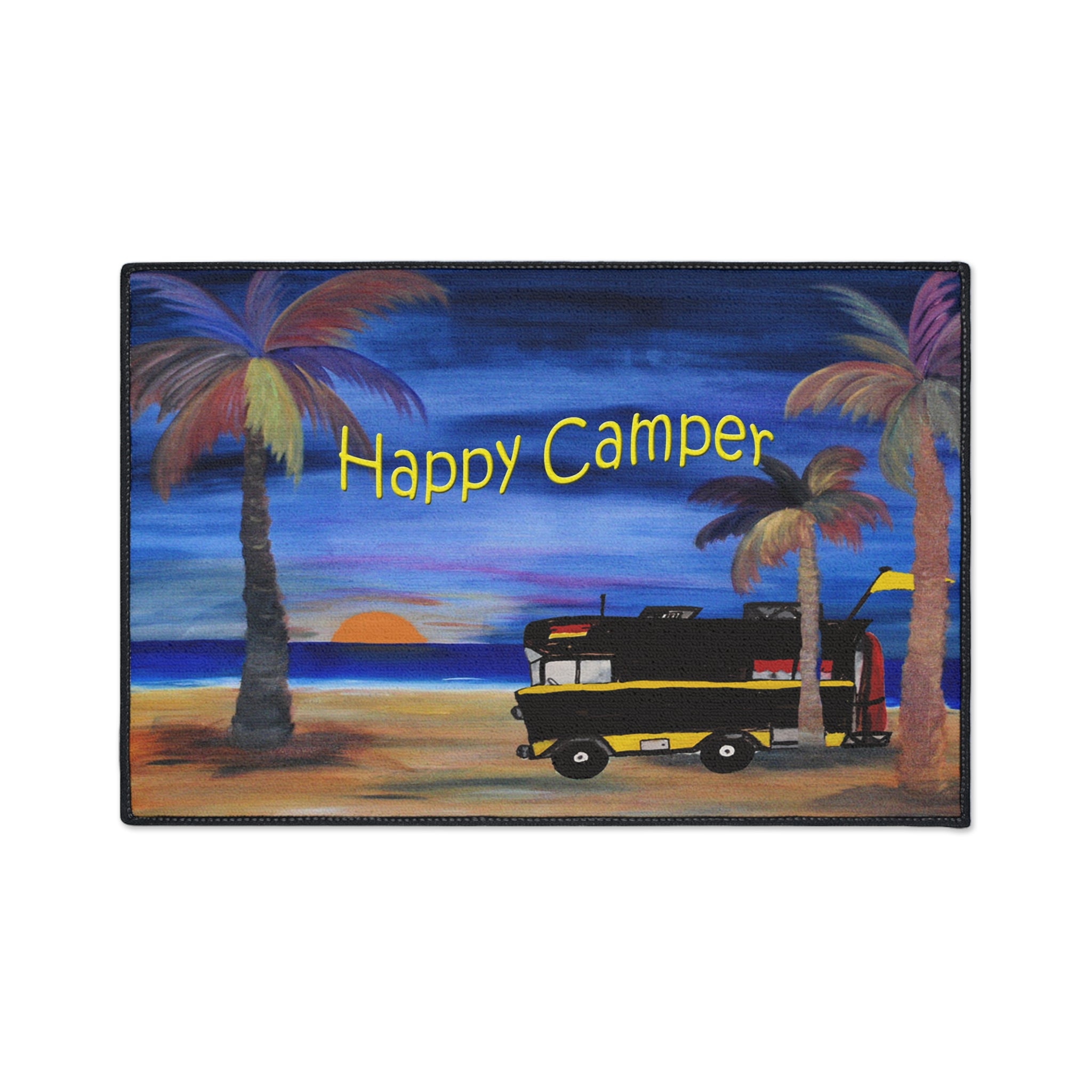 Happy Camper Floor Mat — Heavy-Duty Outdoor/Entry Rug for RV & Beach Lovers