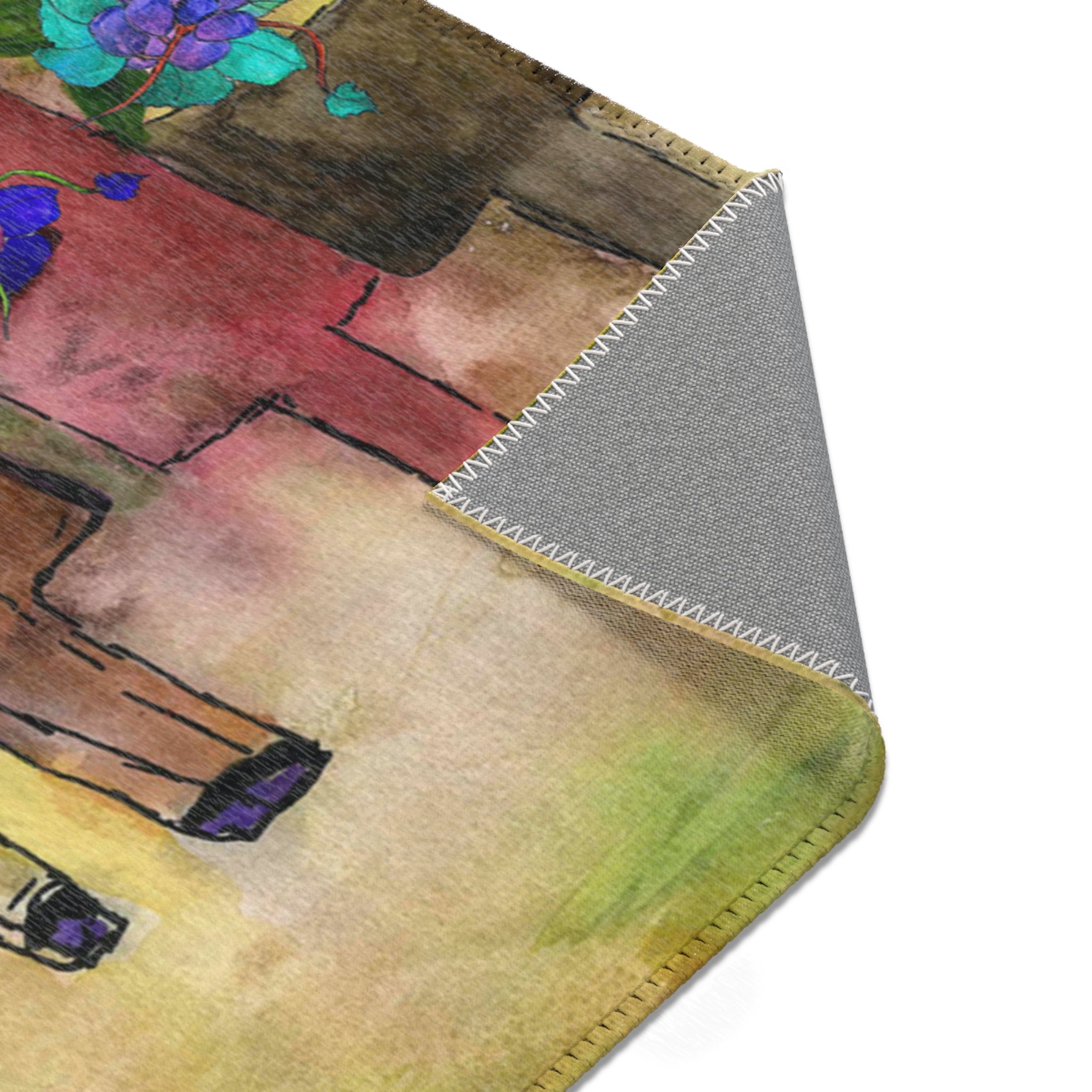 Abstract Vineyard Bottles Area Rug — Colorful Wine Bottle Art Runner