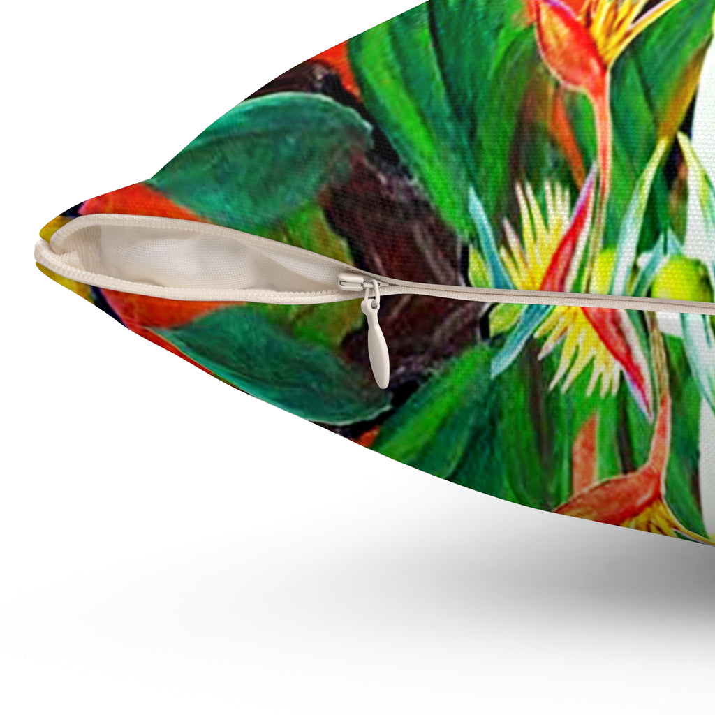 Square Pillow — Tropical Parrot 'It's 5 O'Clock Somewhere' Cocktail Design