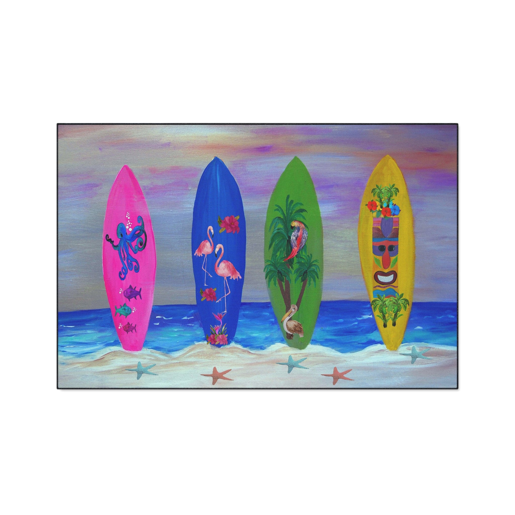 Tropical Surfboard Beach Mat — Heavy Duty Floor Mat with Colorful Surf Art