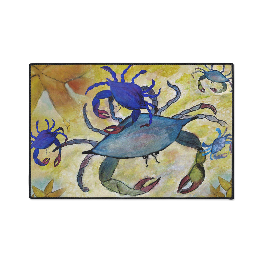 Blue Crab Coastal Floor Mat — Heavy Duty Seaside Doormat