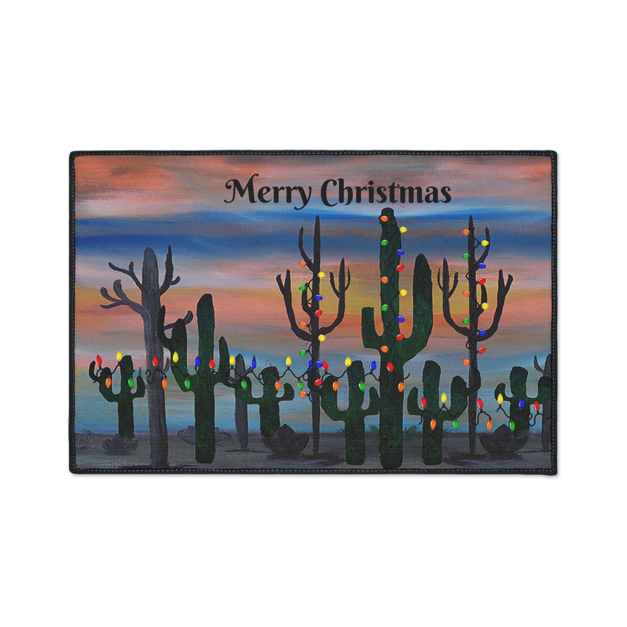 Christmas Cactus Floor Mat – Merry Christmas Desert Scene Doormat