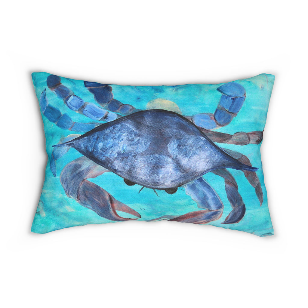 Blue Crab Coastal Lumbar Pillow — Ocean Nautical Accent Pillow
