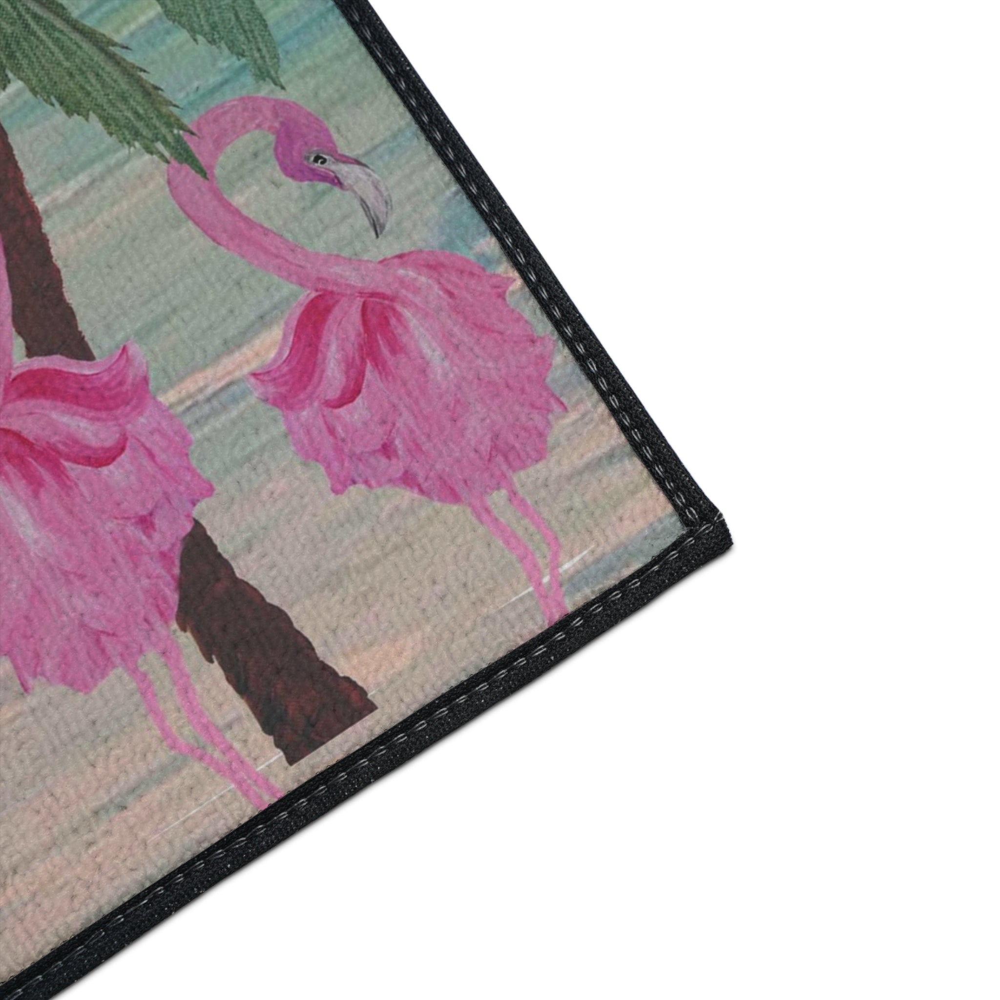 Flamingo Beach Heavy Duty Floor Mat — Tropical Palm Welcome Rug