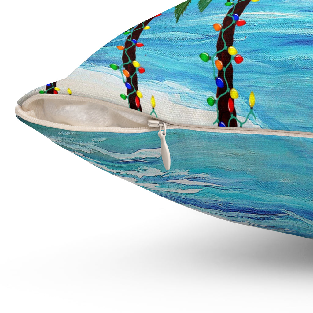 Coastal Christmas Throw Pillow - Tropical Palm Tree Beach Holiday Decor