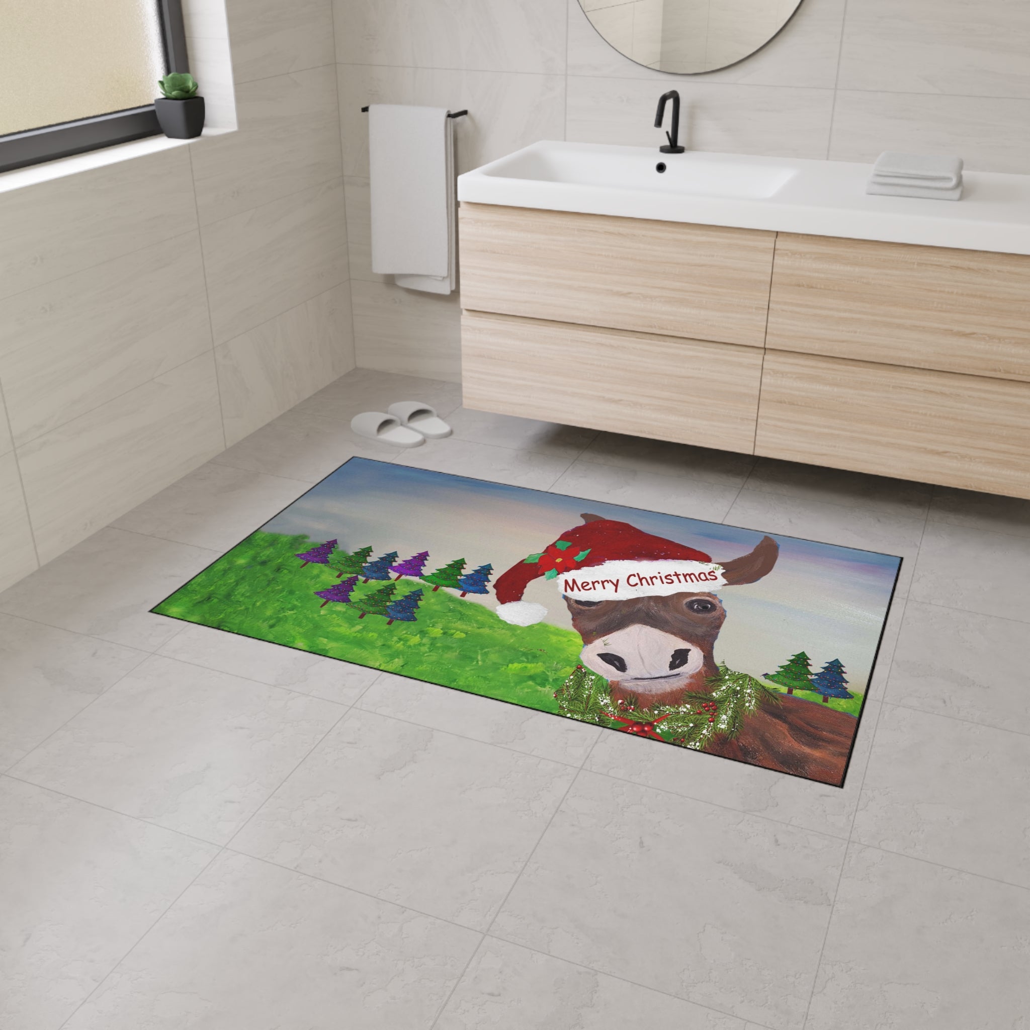 Christmas Donkey Floor Mat — Merry Christmas Holiday Welcome Rug