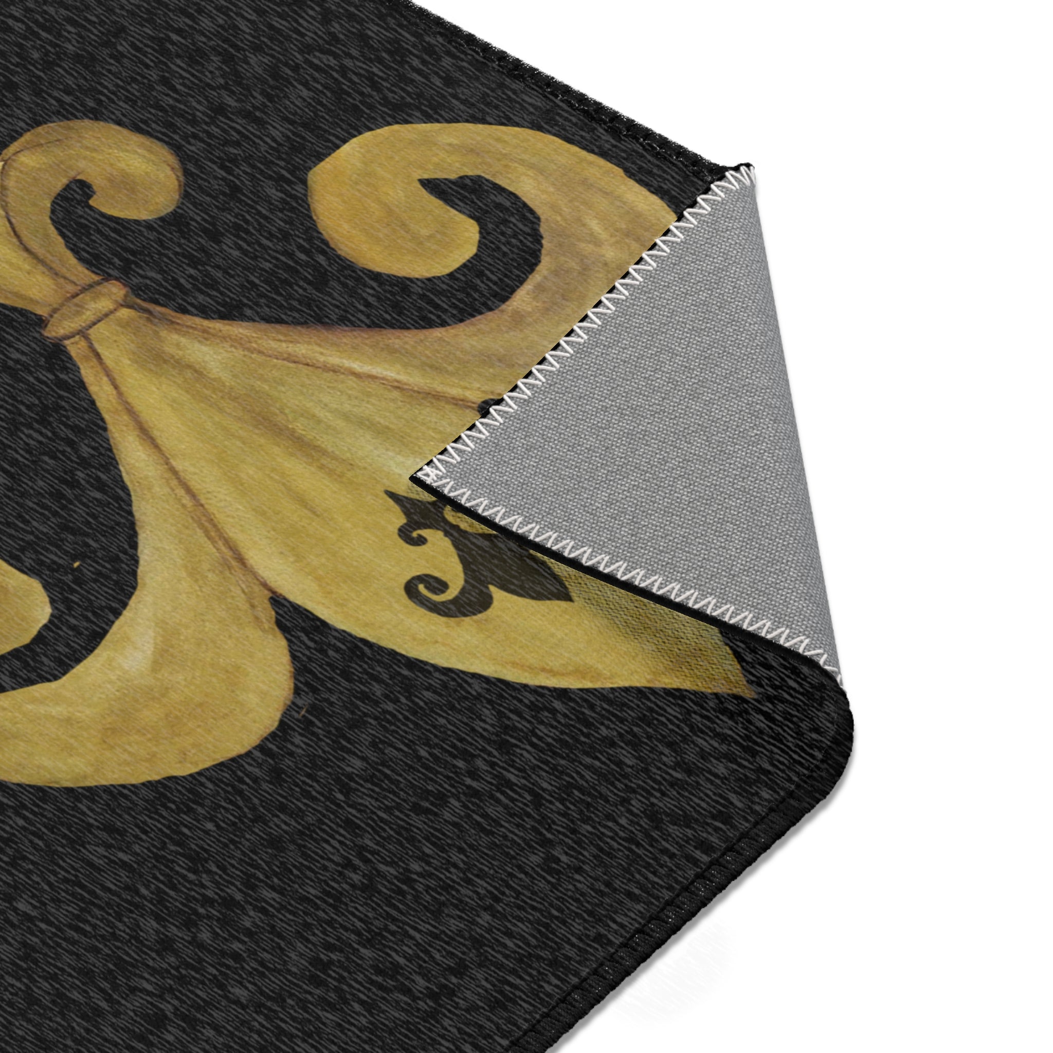 Fleur-de-Lis Black Runner Rug - Gold French Scroll Area Rug