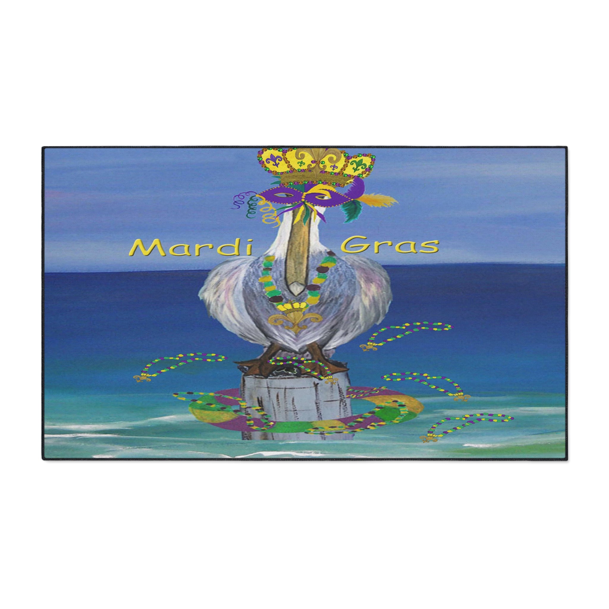 Mardi Gras Crowned Pelican Beach Heavy-Duty Floor Mat