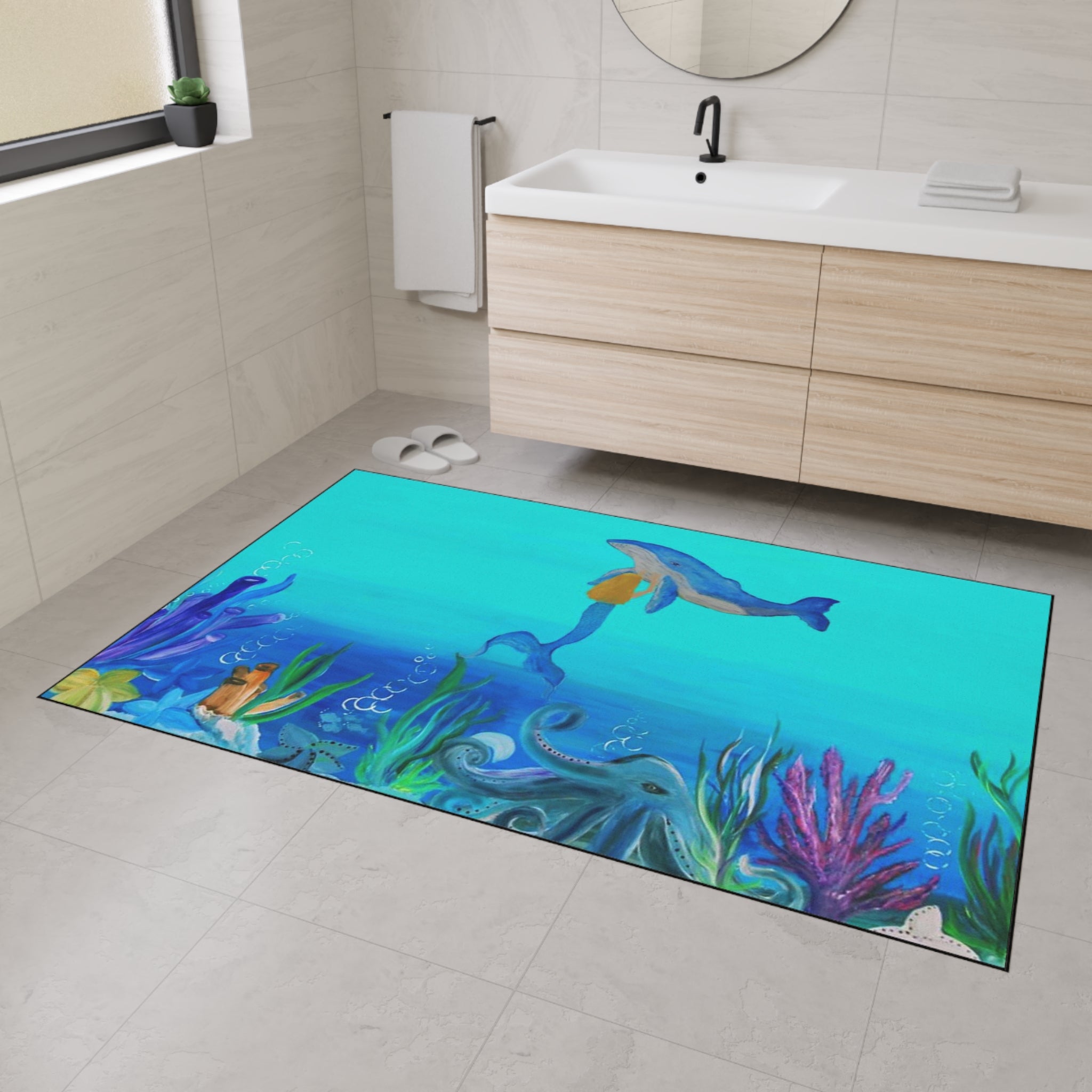 Underwater Mermaid and Whale Floor Mat — Ocean Wildlife Heavy Duty Doormat