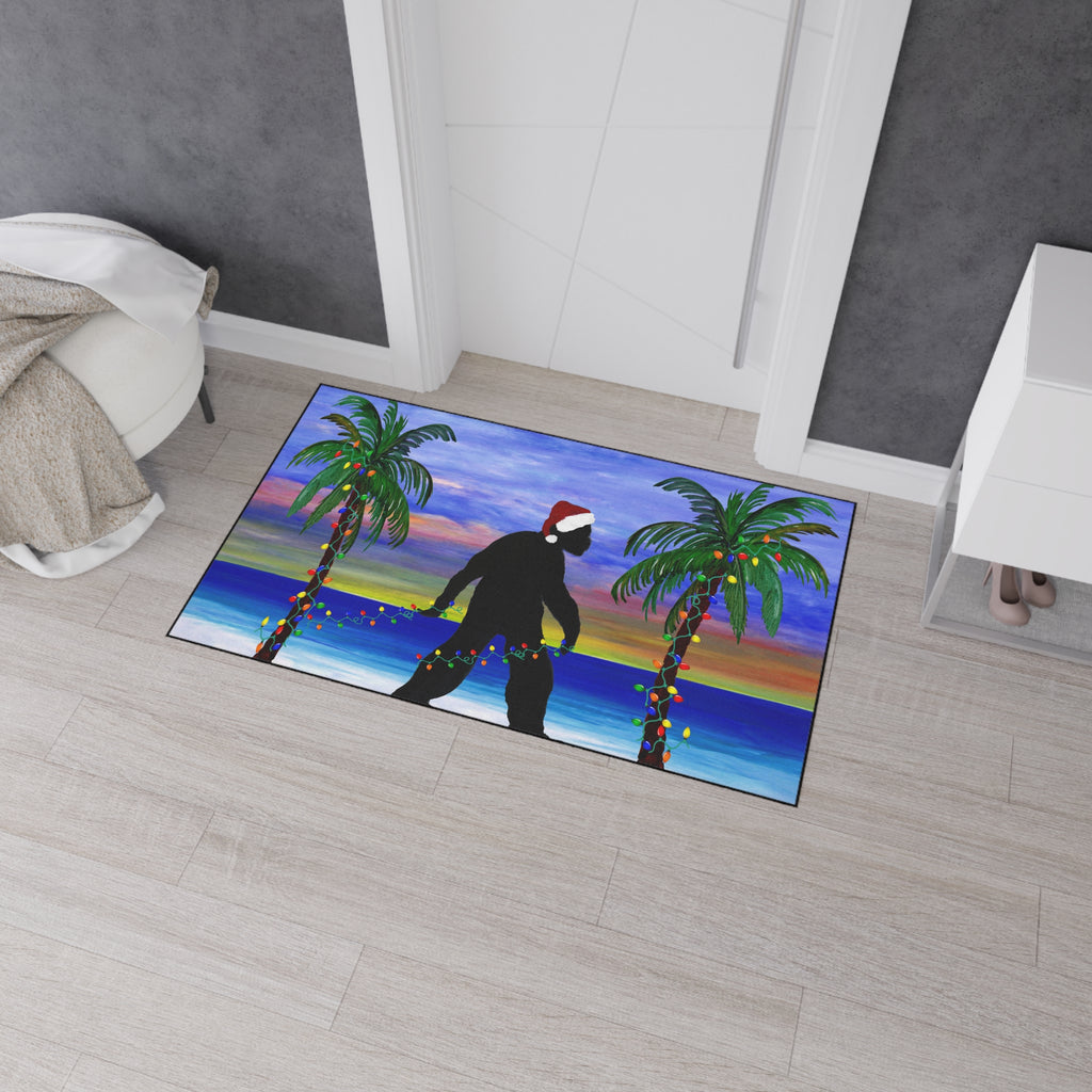 Christmas Beach Sasquatch Doormat — Holiday Palm Tree Welcome Mat