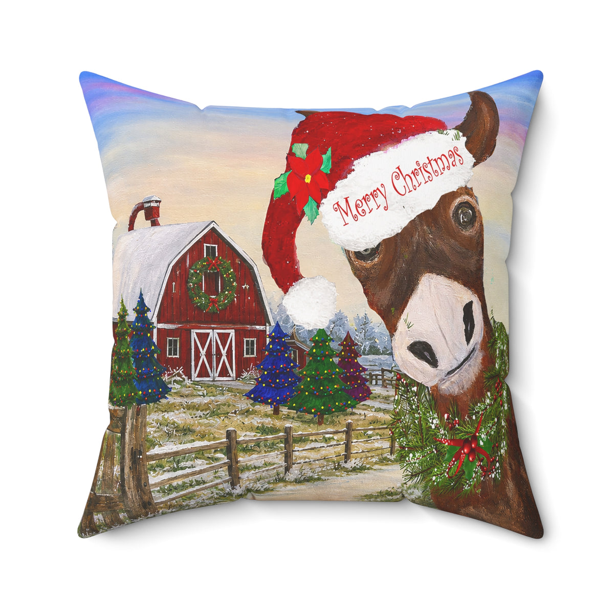 Christmas Donkey Throw Pillow - 'Merry Christmas' Festive Farmhouse Decor