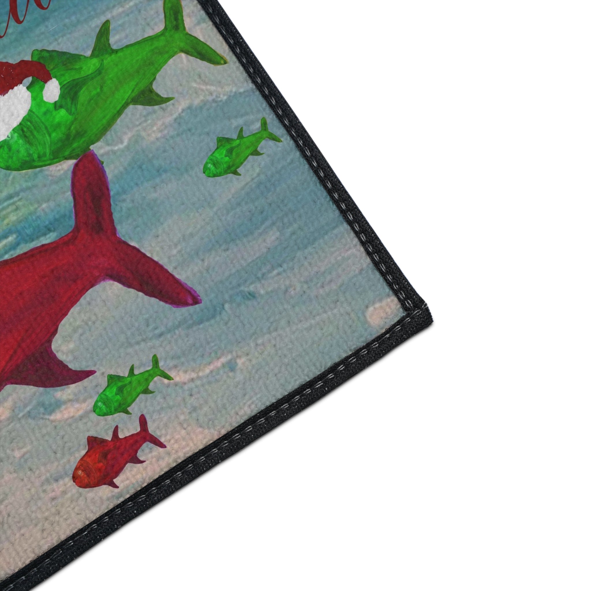 Christmas Fish Floor Mat — Merry Christmas Santa Hat Fish Holiday Door Mat