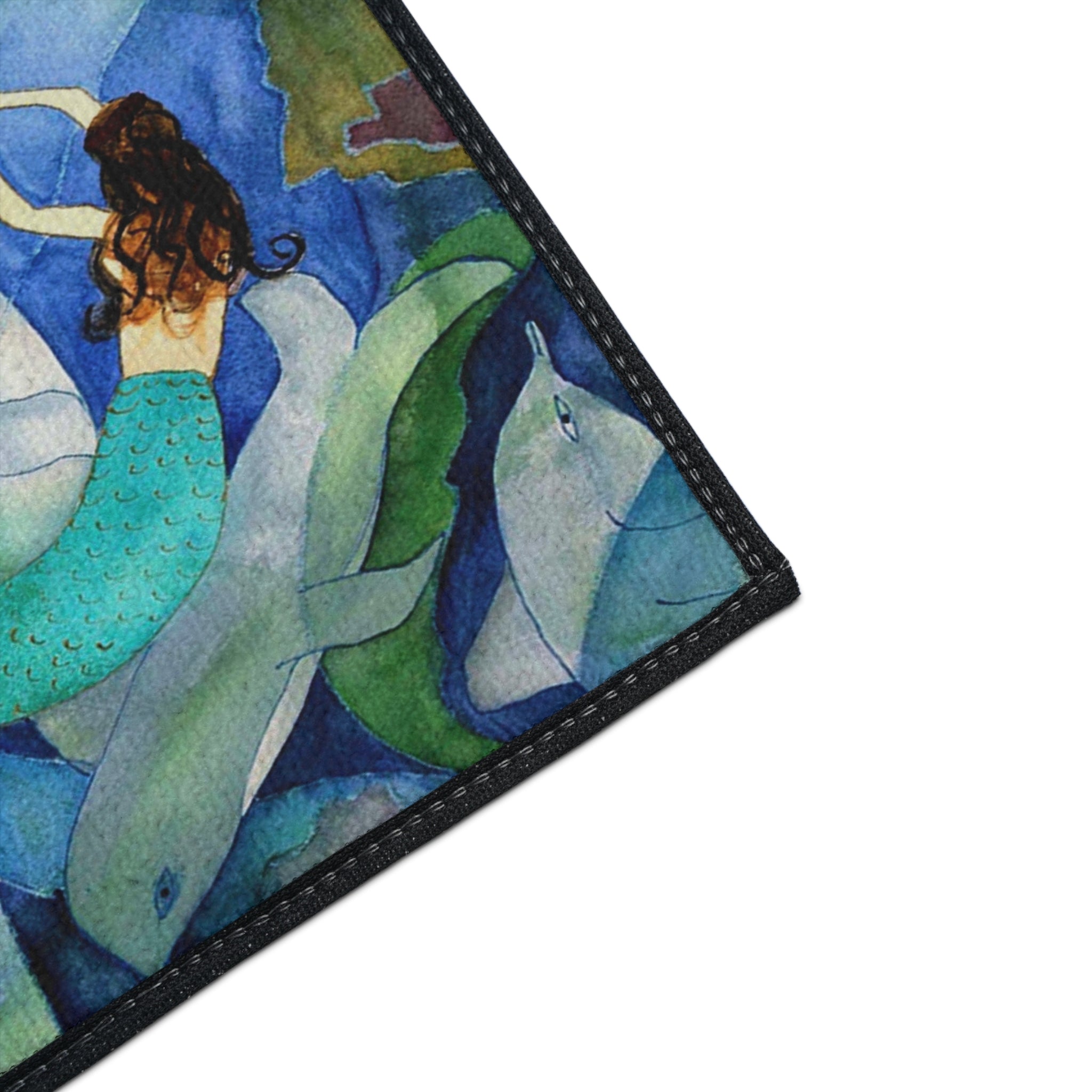 Mermaid and Dolphins Ocean Floor Mat — Heavy-Duty Nautical Doormat