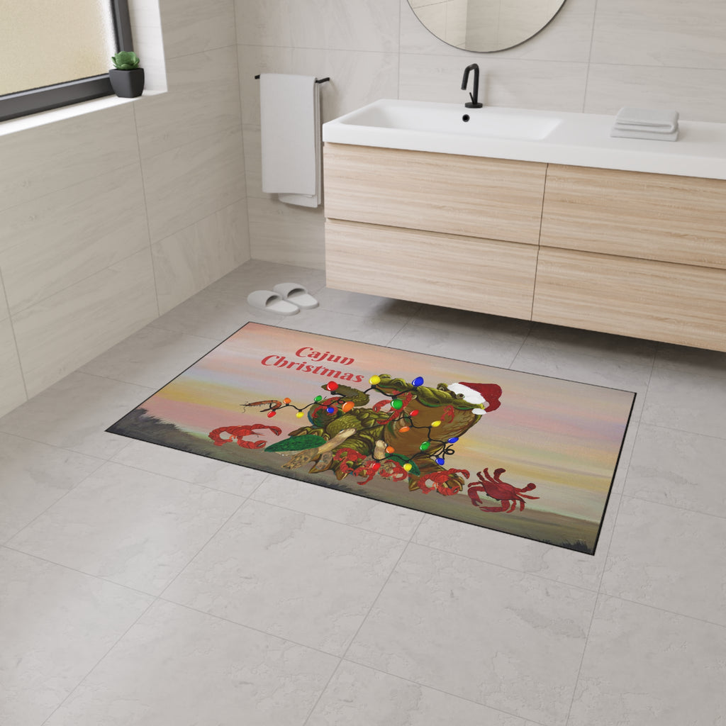 Cajun Christmas Floor Mat – Heavy Duty Holiday Welcome Mat with Crab & Gator Lights
