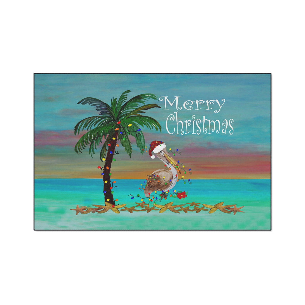 Christmas Beach Floor Mat — 'Merry Christmas' Pelican & Palm Holiday Doormat