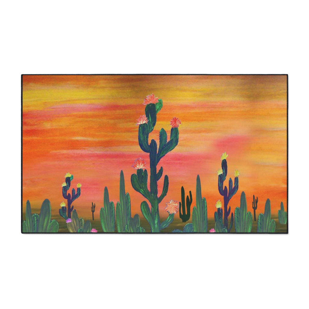 Desert Sunset Cactus Flowers Floor Mat