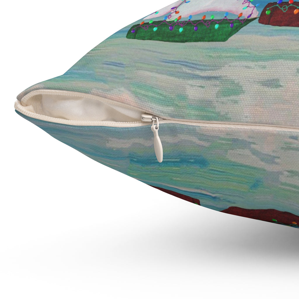 Merry Christmas Sailboat Pillow — Coastal Holiday Decorative Throw Pillow